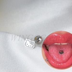 Tongring kat cartoon kat, tongknop kat, tongstaaf, tongpiercing, tonglichaamssieraden, tongknop titaniumstaal, geschenken