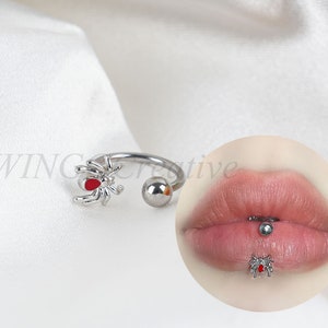Personality Red Spider Lip Ring, Tragus Piercing, Fashion Eyebrow Ring, Cartilage Piercing, Titanium Steel Charm, Women Body Piercing