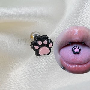 かわいい猫の足の舌スタッド、パンクスタイルのスタッド、甘いナイトライト舌スタッド、女性用舌スタッド、スタッドピアス、舌バーベル、ボディジュエリー