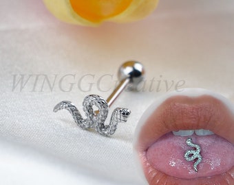 Punk Goth Skull Tongue Barbell - Surgical Steel 316L, 14G (1.6mm), 16mm Bar Length, Crystal Eyes