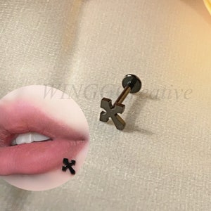 Cross Lip Ring, Personality Lip Ring, Tragus Piercing, Fashion Eyebrow Ring, Cartilage Piercing, Women Body Piercing, Titanium Steel Charm