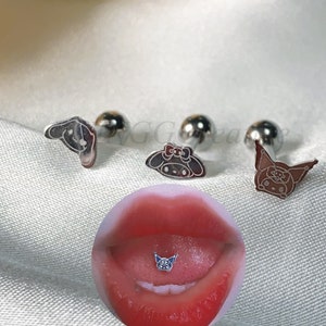 Cartoon Character Barbell Tongue Ring, Cute Tongue Stud, Titanium Steel Tongue Stud, Tongue Barbell, Stud Piercing, Tongue Body Jewelry
