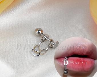 Heart Chain Lip Ring, Personality Lip Ring, Punk Style Ring, Sweet Lip Stud, Stainless Steel Stud, Body Piercing Jewelry, Gift For Her