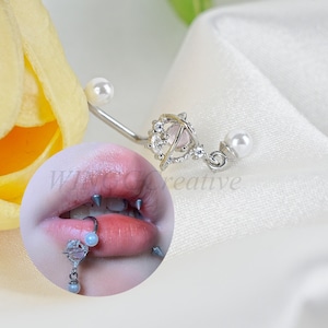 Shiny Planet Chain Lip Ring, Sweet Preal Lip Ring, Punk Stud Piercings, Body Piercing, Titanium Lip Piercings, Body Jewelry, Piercing Charms