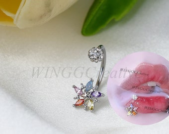 Anillo labial de estrella de 5 colores, anillo labial de circonita estética, piercing labial dulce, dijes para piercing de cartílago, piercing de tragus, joyería corporal para mujer