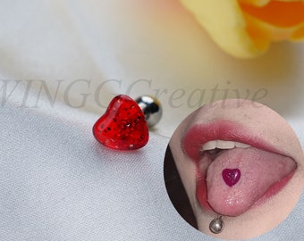 Acrylic Heart Tongue Stud, Bling Heart Ball Tongue Stud, Titanium Steel Tongue Stud, Tongue Barbell, Tongue Jewelry, Punk Accessories