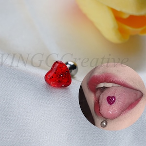Acrylic Heart Tongue Stud, Bling Heart Ball Tongue Stud, Titanium Steel Tongue Stud, Tongue Barbell, Tongue Jewelry, Punk Accessories