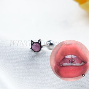 Cartoon Cat Barbell Tongue Ring, Cute Pink Cat Tongue Stud, Titanium Steel Tongue Stud, Tongue Barbell, Tongue Body Jewelry, Stud Piercing