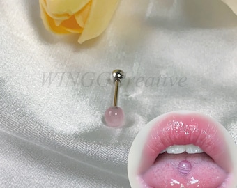 Pink Stripe Pattern Tongue Stud, Colorful Tongue Piercing, Personality Body Piercing,Tongue Piercing Jewelry,Double Ball Jewelry,Tongue Stud