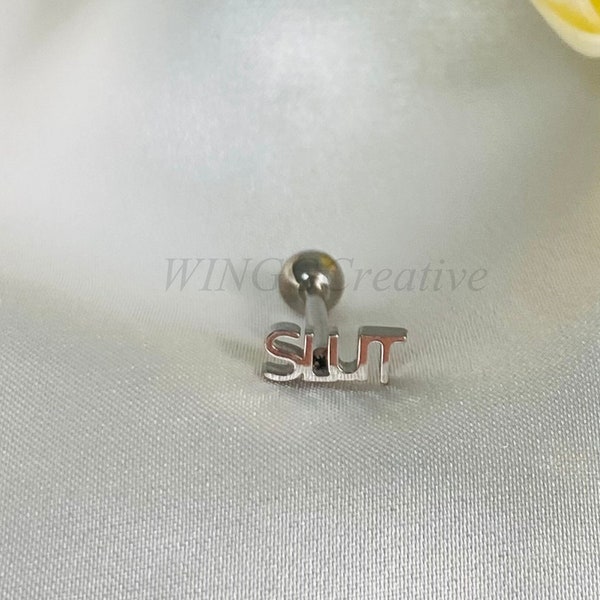 SLUT Barbell Tongue Ring, Letter Tongue Stud, Titanium Steel Tongue Stud, Tongue Barbell, Stud Piercing, Tongue Body Jewelry, Gift for Her