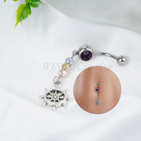 Handmade Belly Button Ring With Boat Anchor, Colorful Crystal Beads Belly Rings, Women Body Piercing, Belly Jewelry, Piercing Charms