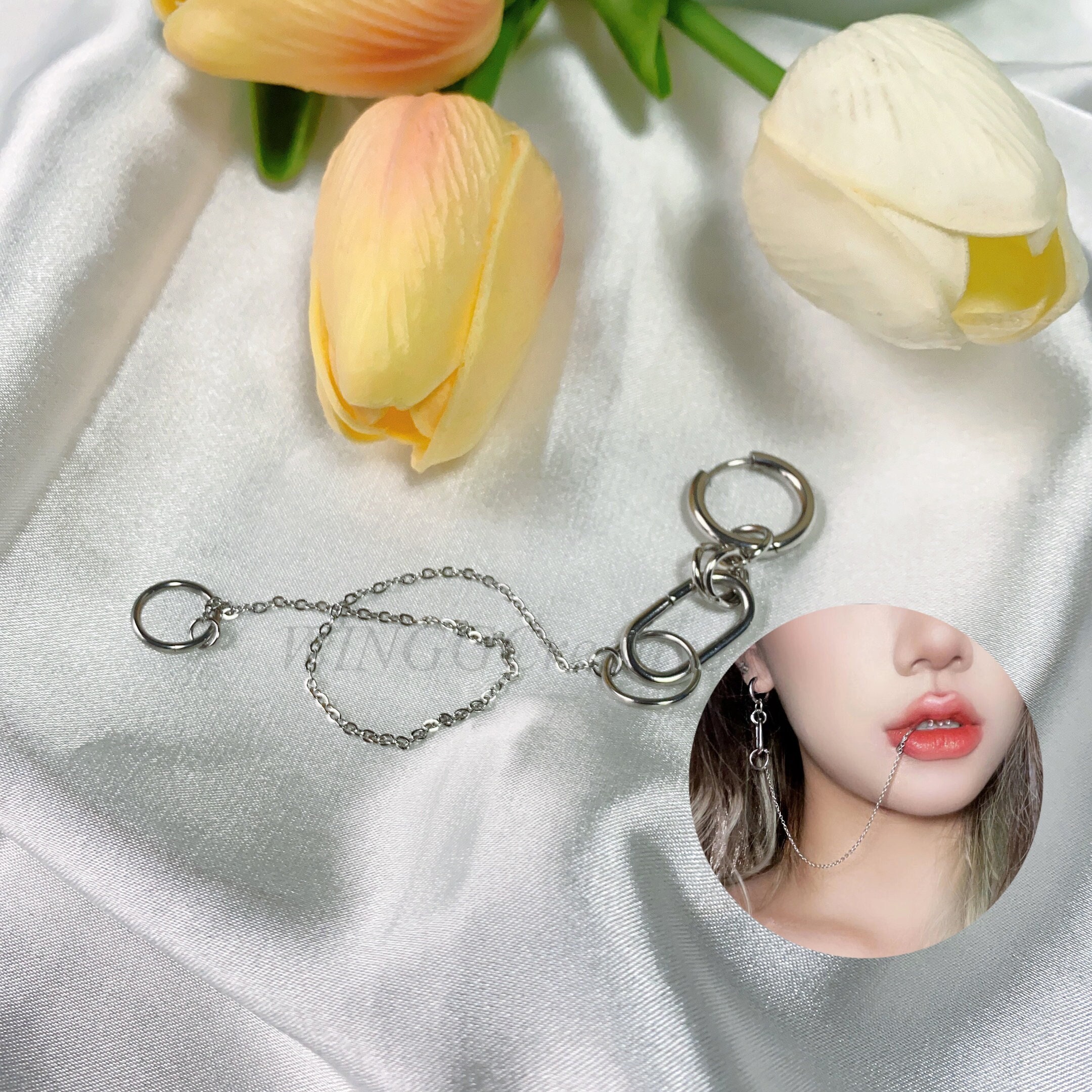 Lip ring hotsell connected chain earring