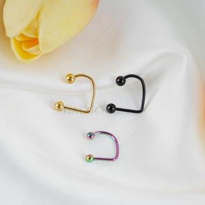 Puede incluir: Tres anillos de nariz con diferentes acabados de color. El primero es dorado, el segundo es negro y el tercero es arco&iacute;ris.
