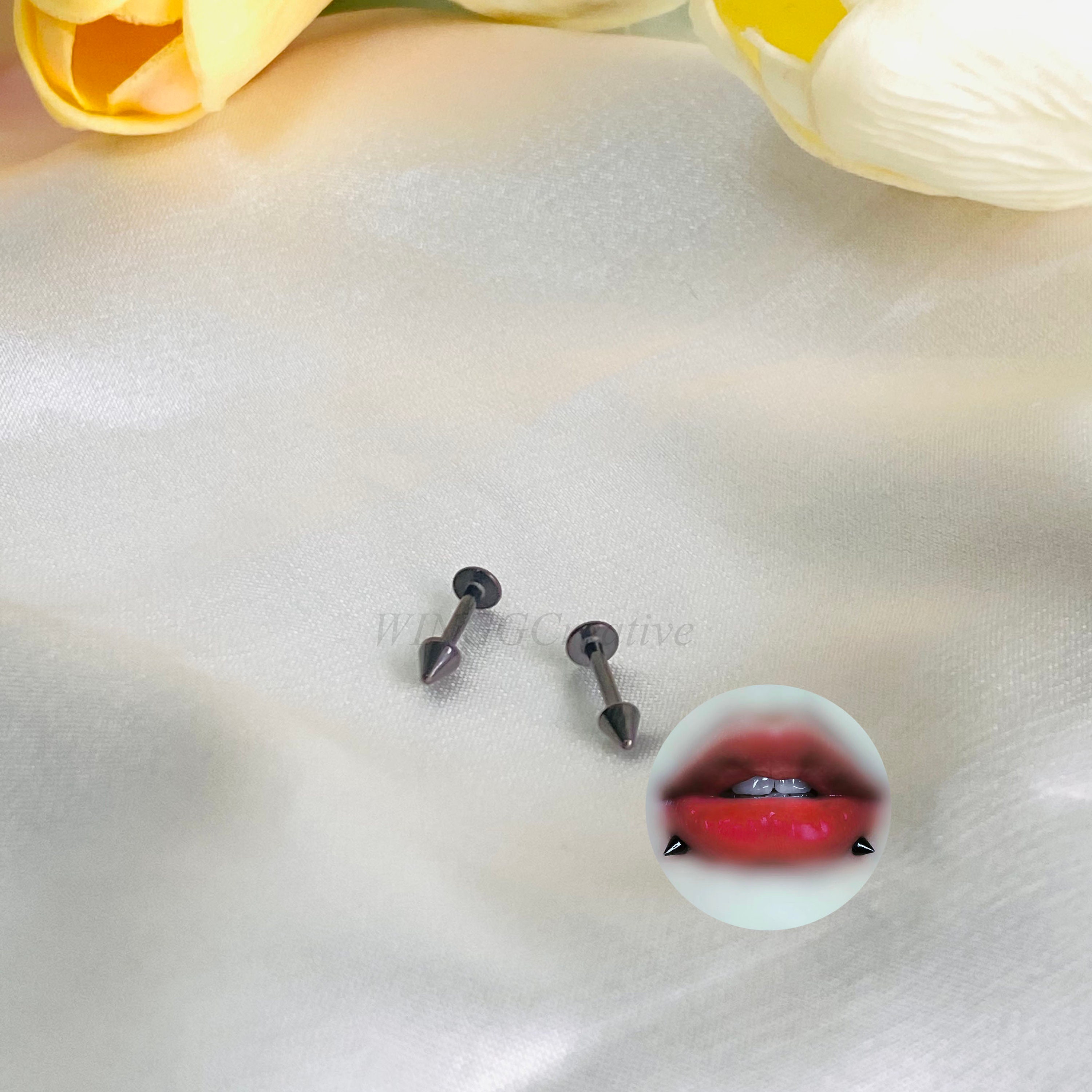 1pc Black Devil Lip Stud, Nose Ring, Eyebrow Ring, Tongue Ring, Cartilage Piercing, Tragus Piercing, Medical Titanium Steel, Body Piercing