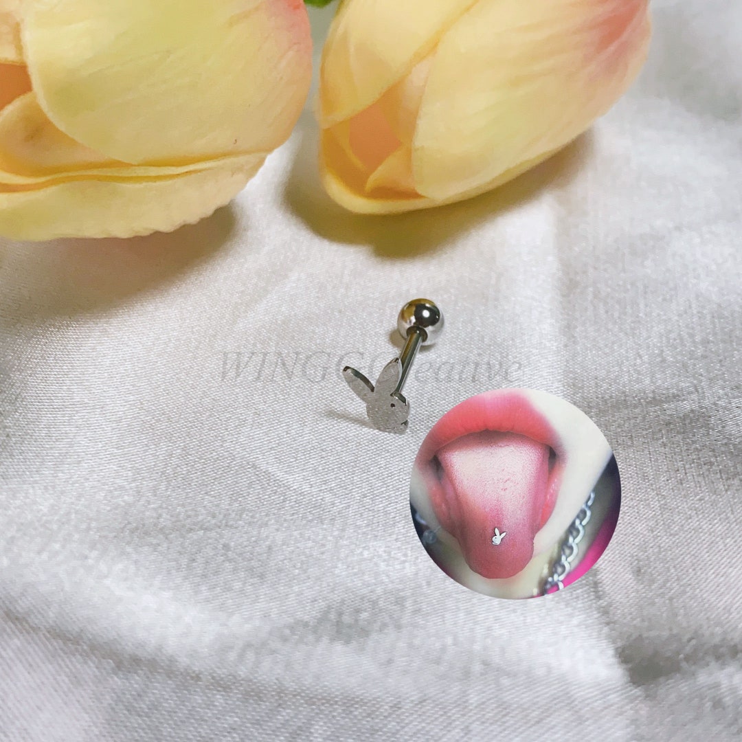 Piercing A Rabbit Cute Rabbit Tongue Stud, Tongue Barbell Piercing, Animal Tongue Barbell ...