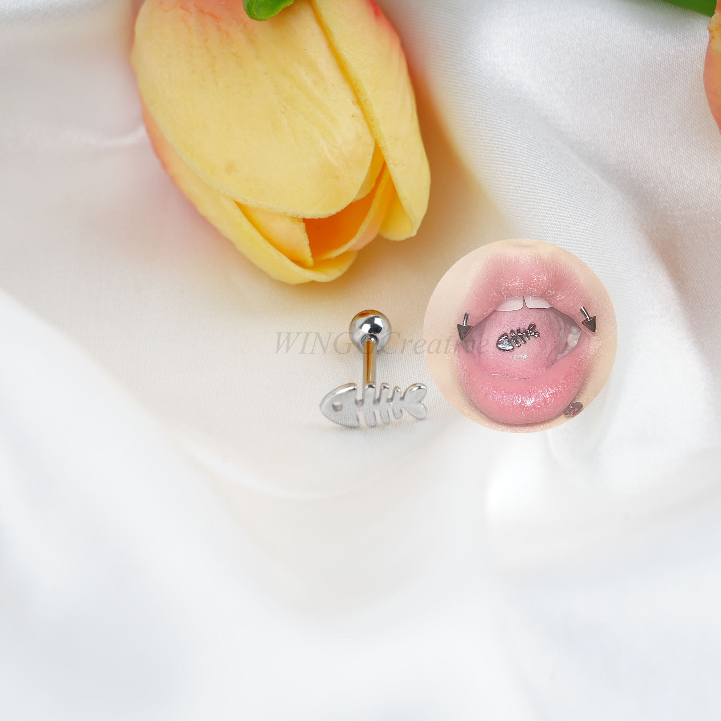 Flat Tongue Piercing Etsy UK