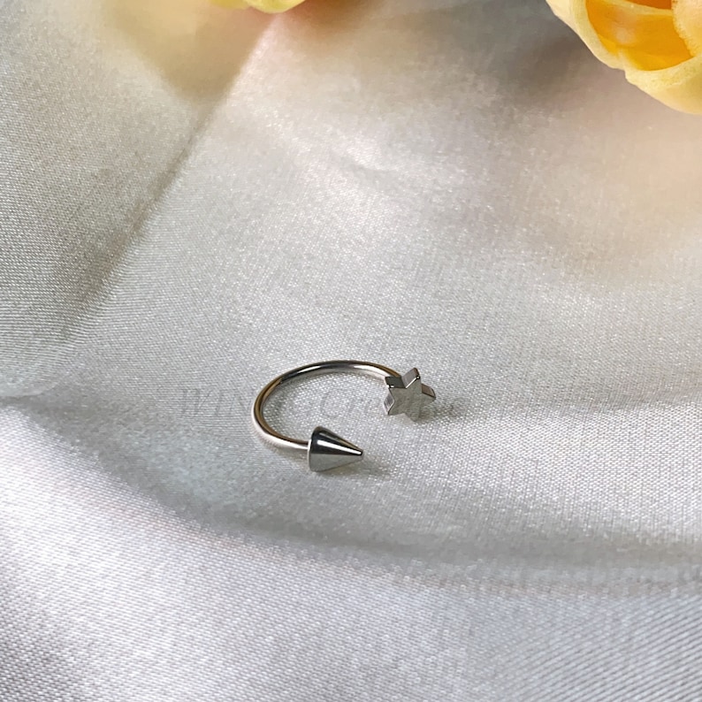 Peut inclure: Bague de nez en argent avec une &eacute;toile et une extr&eacute;mit&eacute; pointue.