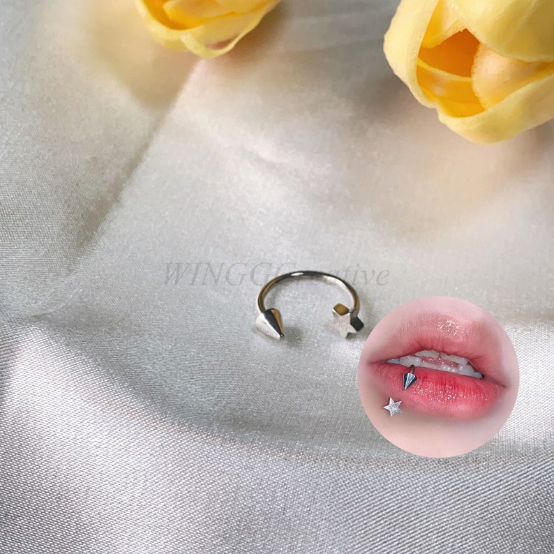 Anneau pour les lèvres démon étoile, piercing au tragus cool, anneau pour les lèvres personnalité, anneau pour sourcils tendance, bijoux de corps pour femme, piercing au cartilage pour fille image 1