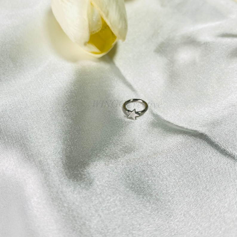Piercing labial minimalista em formato de estrela, piercing labial delicado, piercing labial em formato de estrela, piercing estilo punk, piercing na cartilagem, piercing no tragus, pingentes em aço titânio imagem 8