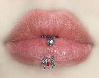 Anillo de labio de araña roja con personalidad, perforación de tragus, anillo de ceja de moda, perforación de cartílago, encanto de acero de titanio, perforación corporal de mujer