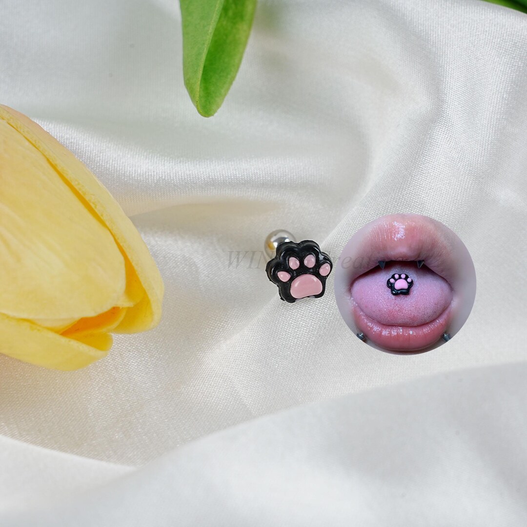 Cute Cat's Paw Tongue Stud, Punk Style Stud, Sweet