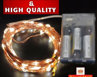 Copper fairy lights 100 micro rice wire LED string lights 10M Battery operated AAA AA diy wedding bedroom party warm white indoor flexible