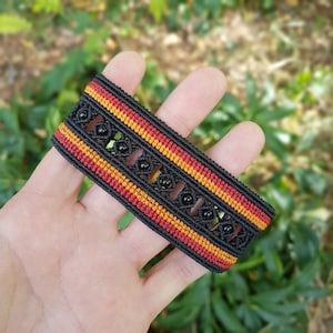 Macrame cuff bracelet for men, bracelet with natural stone beads, wide black and red bracelet. Gift idea for men