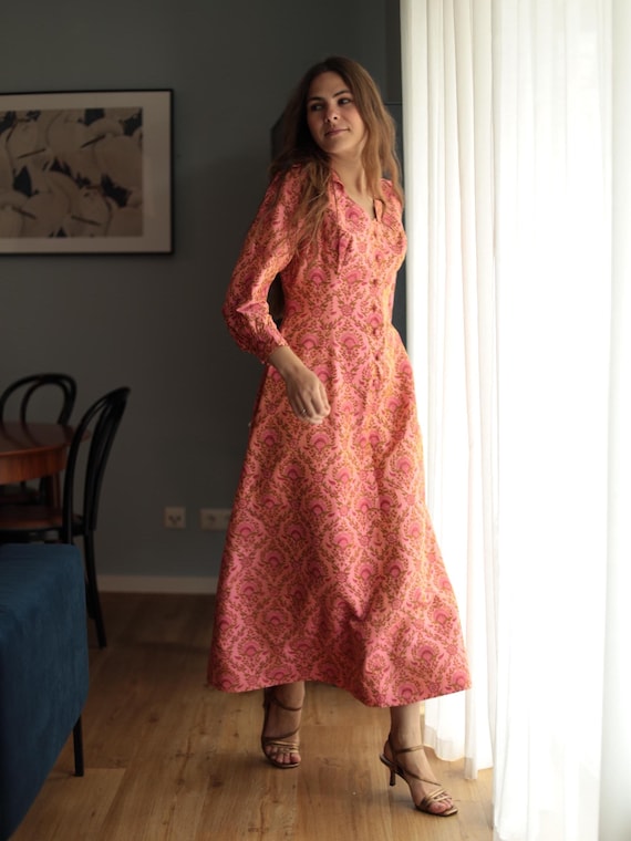 chinese dress ladies 1980s Lanz Muted Blue Rose Cotton Dress. – Dearly Vintage