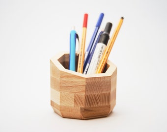 Beautiful wooden pencil cup, octagonal