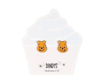 Pendientes de botón de oso Pooh, pendientes de oso Pooh, pendientes de botón de Winnie Pooh, pendientes de Pooh, pendientes de botón de cumpleaños de oso Pooh, regalos de oso Pooh
