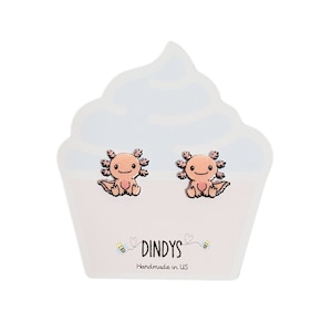 cute axolotl stud earrings, Kawaii cute axolotl earrings, kawaii gifts, earrings for kids, toddler earrings, earrings for girls, axolotl