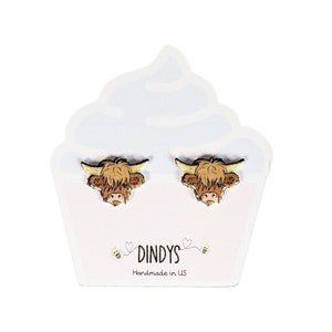highland cow stud earrings, cute mini cow stud earrings, cow lover gift, cow earrings, highland cow Jewelry, cow gifts kids, cow gift