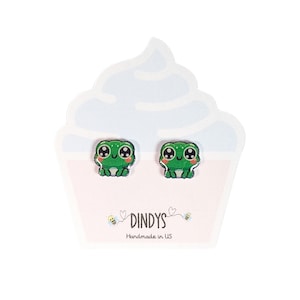 cute frog stud earrings, Frog Jewelry, Kawaii Studs, Quirky Gift, Cute Critters, Frog Earrings, Kawaii Frog Earrings, Kawaii Earrings, frog