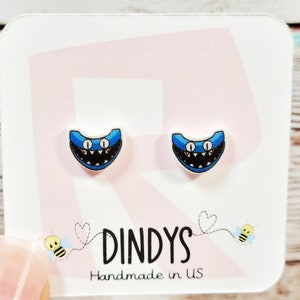 cyan rainbow friends stud earrings for girls, gamer gifts for girls, rainbow friends birthday gifts favors, stud earrings for kids, gifts