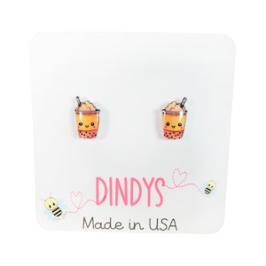 boba bubble tea stud earrings, boba partea gifts, cute kawaii food stud earrings, boba birthday party gifts, boba party favors, bubble tea