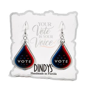 vote dangle earrings, vote earrings, election dangle earrings, cute teardrop vote earrings, political earrings, go vote, Political Jewelry