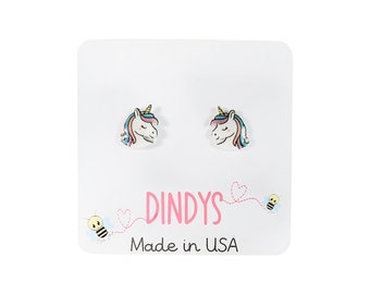 Pendientes de unicornio arcoíris, pendientes de unicornio, pendientes bonitos para niña, regalo para niña, regalo, media, regalos kawaii para ella, pendientes divertidos, tachuelas