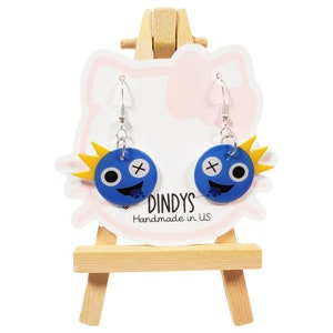 blue rainbow friends dangle earrings, gamer earrings gifts for girls, rainbow friends birthday gifts favors, blue rainbow friends birthday