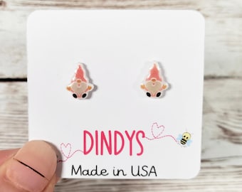Gnome Earrings, Cute Gnome Studs, Gnome Gift, Gnome Jewelry, Unique Earrings, Quirky Studs, stud earrings for kids, kids earrings, Gnome