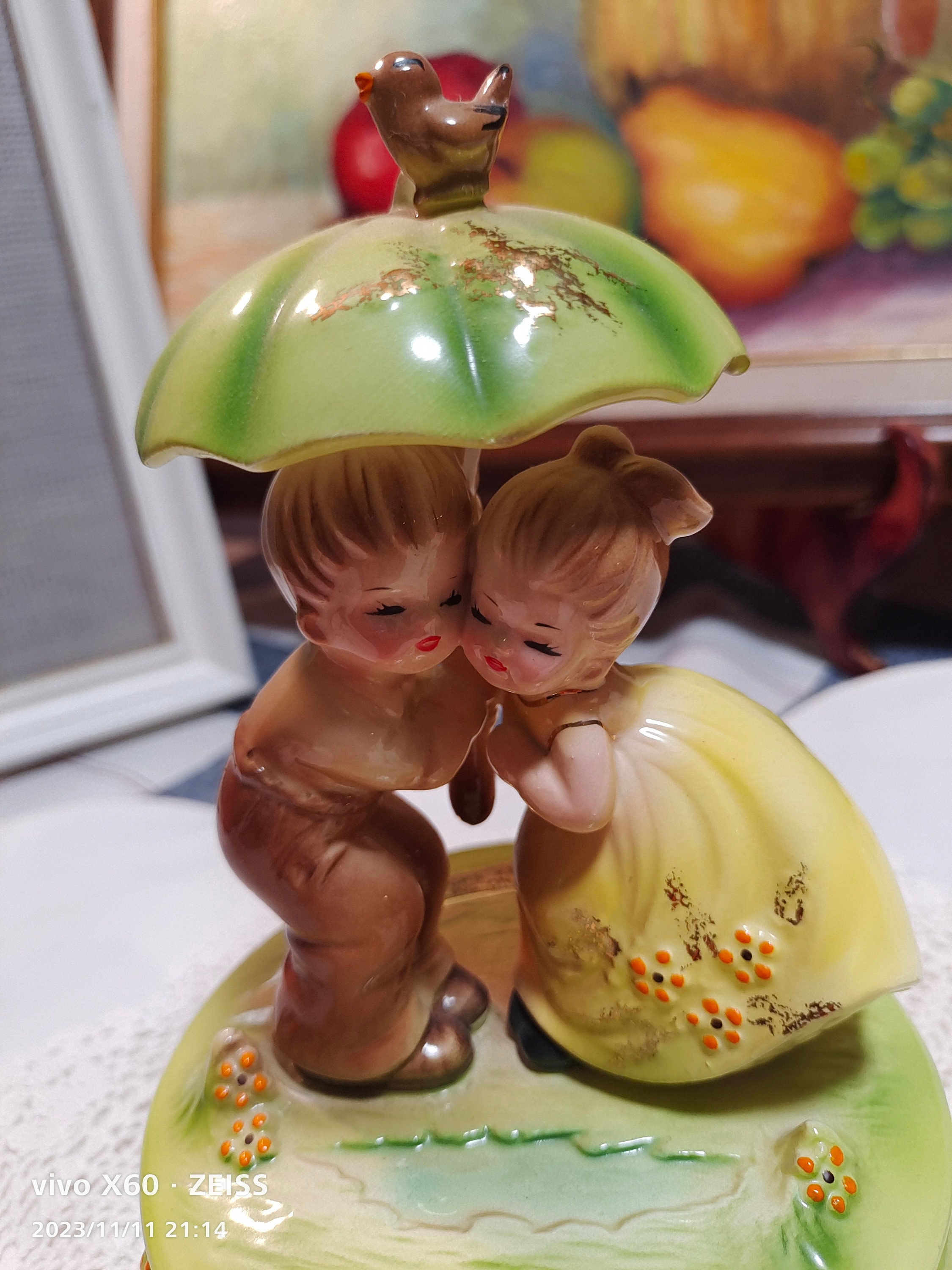 Vintage Josef Originals Figurine Music Box, Boy Girl Under