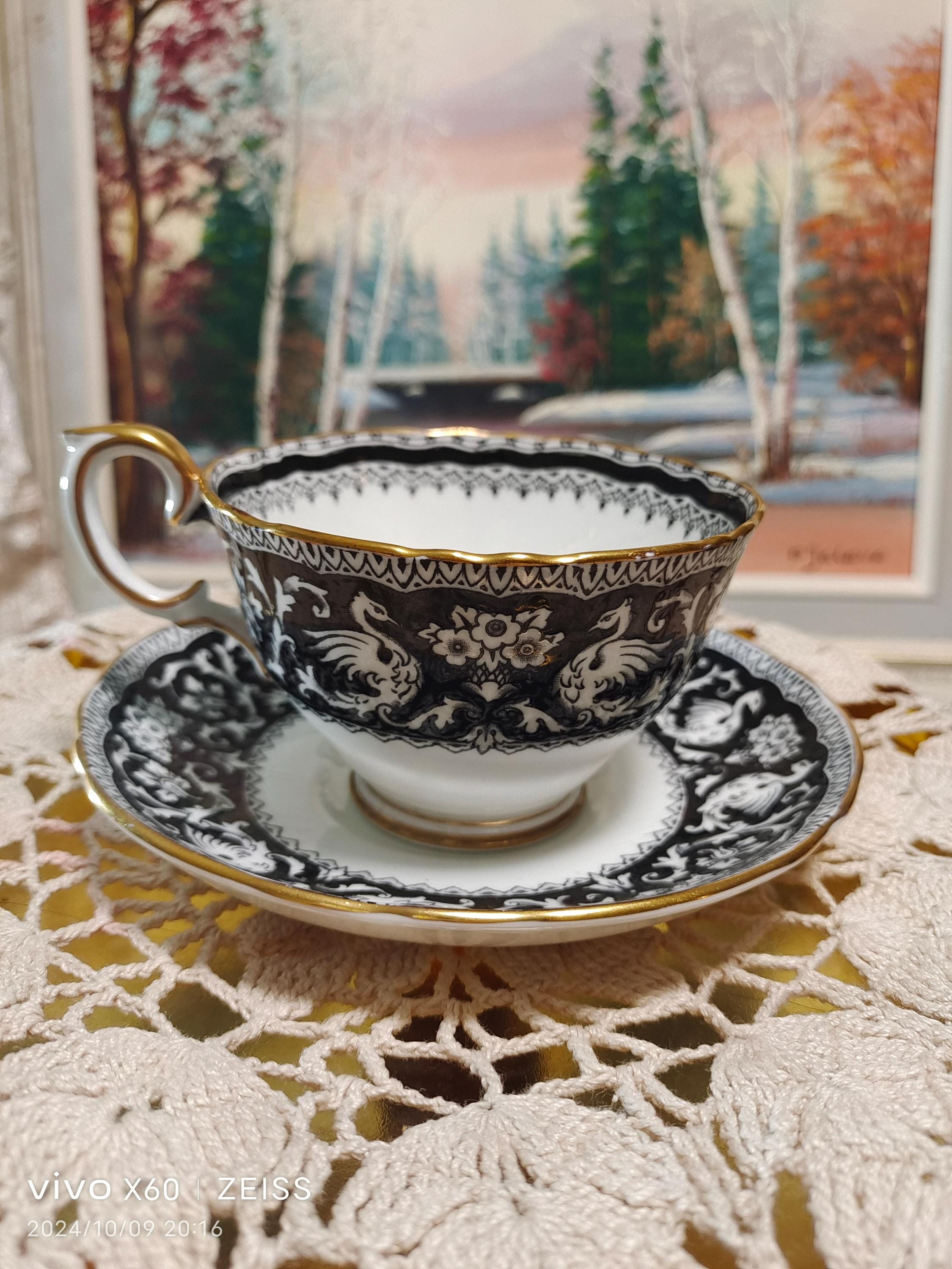Vintage Crown Staffordshire Teacup and Saucer: Ellesmere Floral