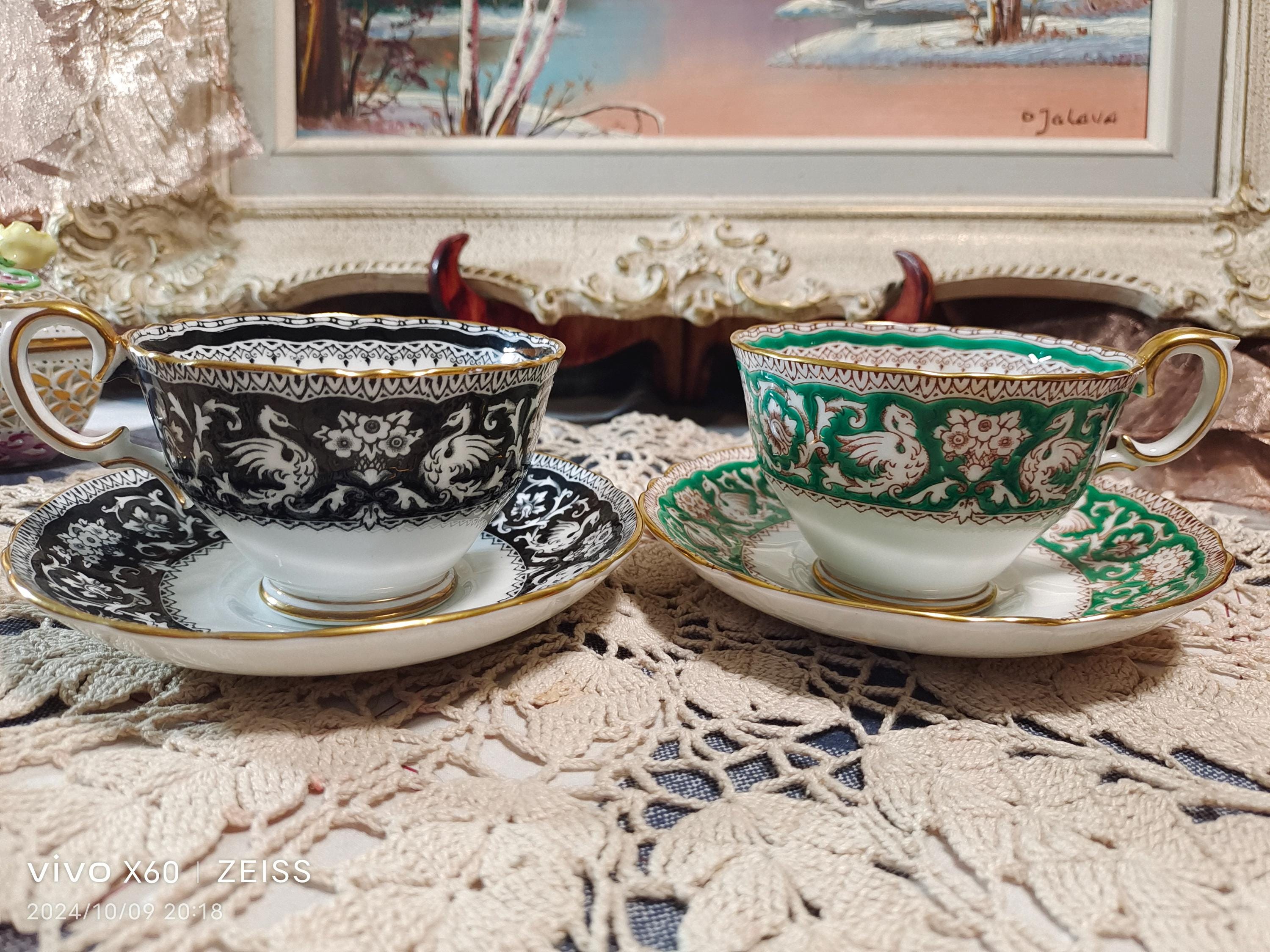 超美品 Vintage Cup Tea Turquoise Ellesmere Staffordshire Crown ウェッジウッド