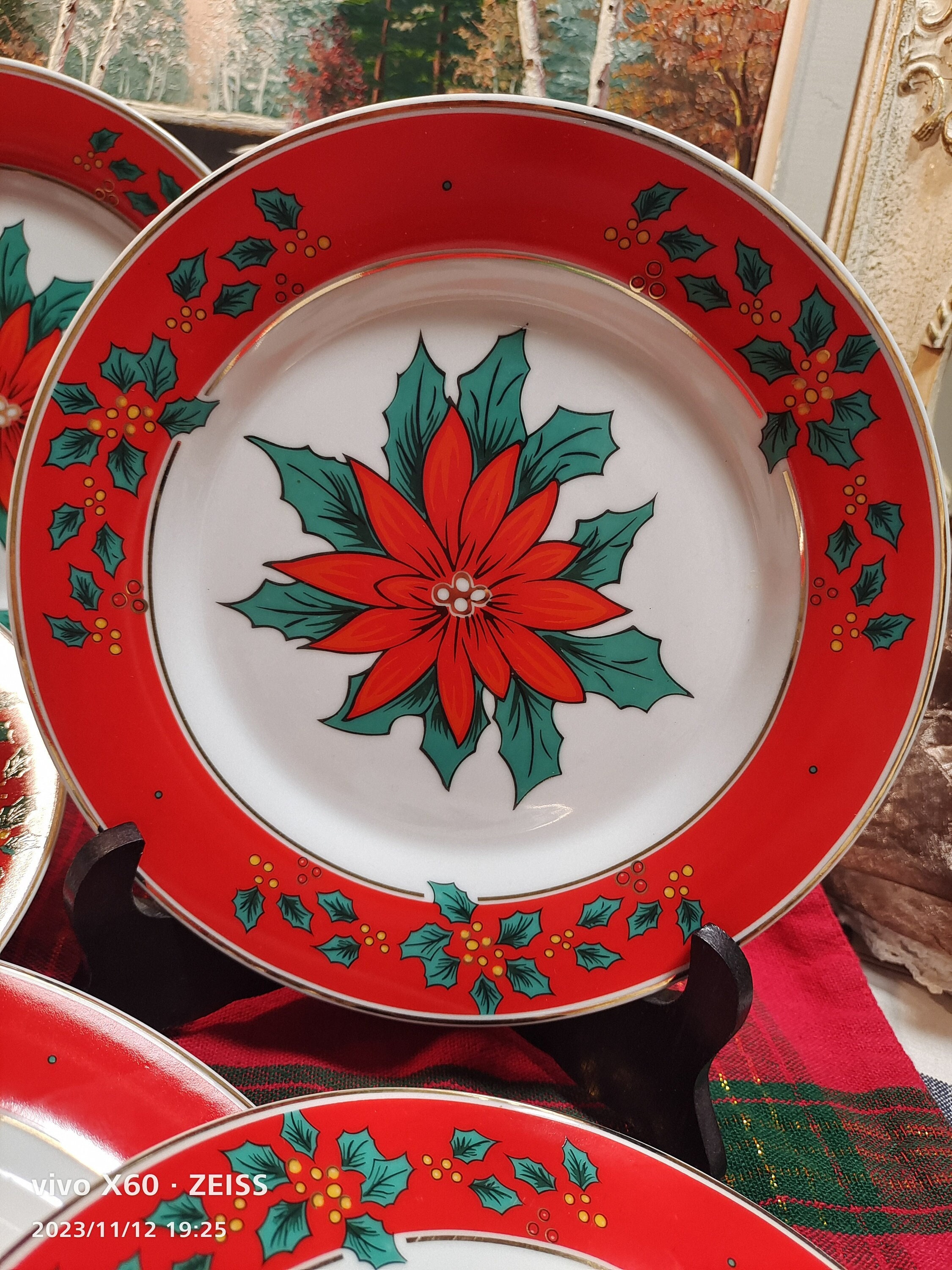 Royal Heritage Collection Poinsettia Christmas Dishes Vintage Fine Porcelain Teacup Set
