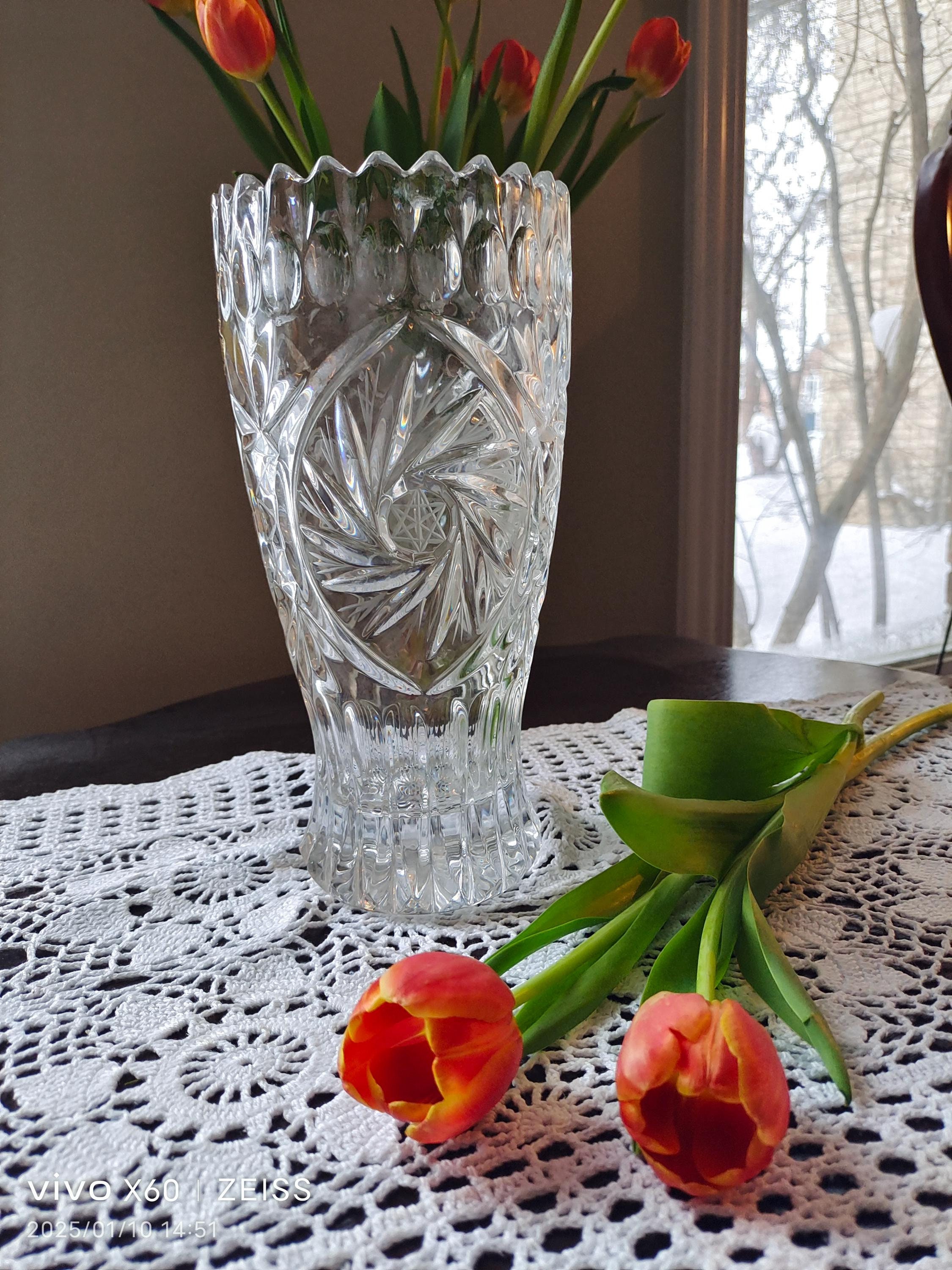 Anchor Hocking Heavy Etched Leaded Crystal Vase With Star of David
