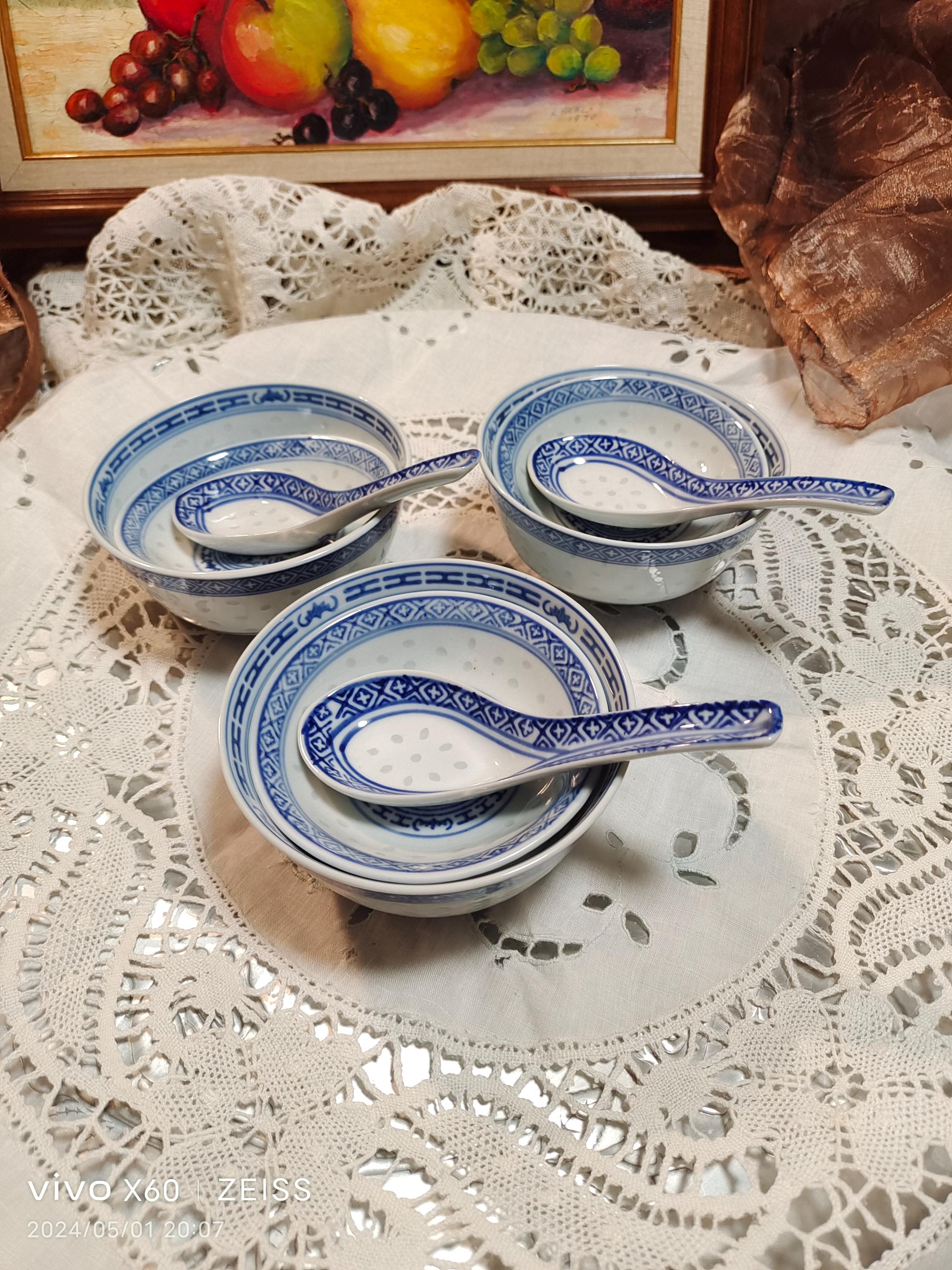 Chinese Rice Bowl Set, Dragon Pattern, Matching Spoons & Sauce Dish - Etsy