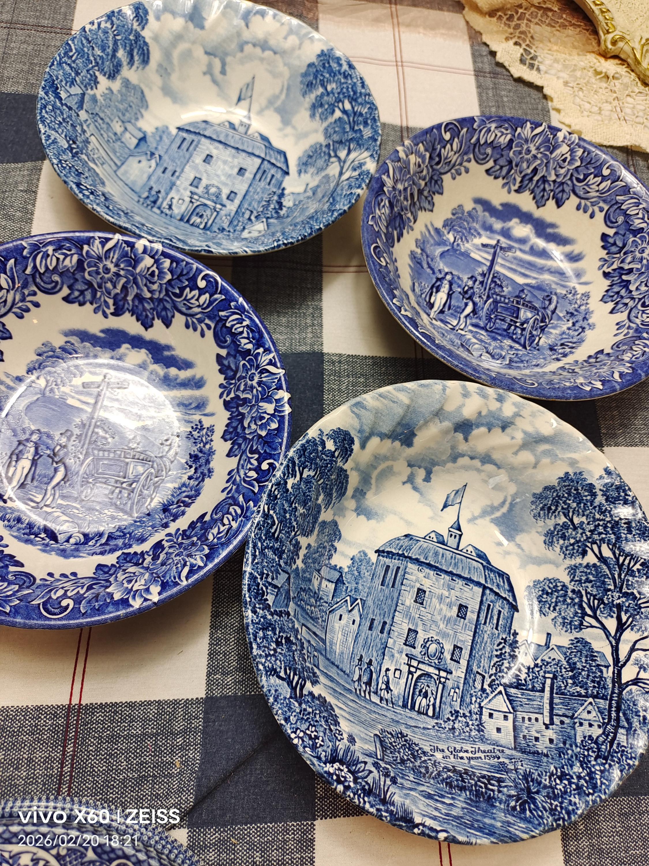 Vintage Blue & White Transferware Plate and Bowl Collection – Mixed ...