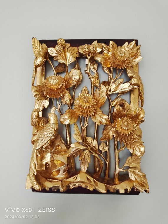 Vintage Carved Wooden Chinese Wall Plaque Panel, Three Dimensional