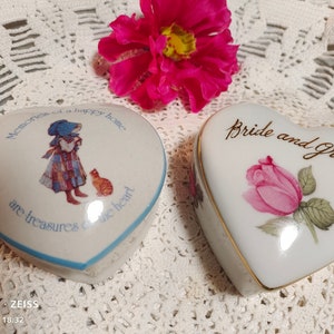 Two Heart-Shaped Porcelain Trinket / Jewelry Box
