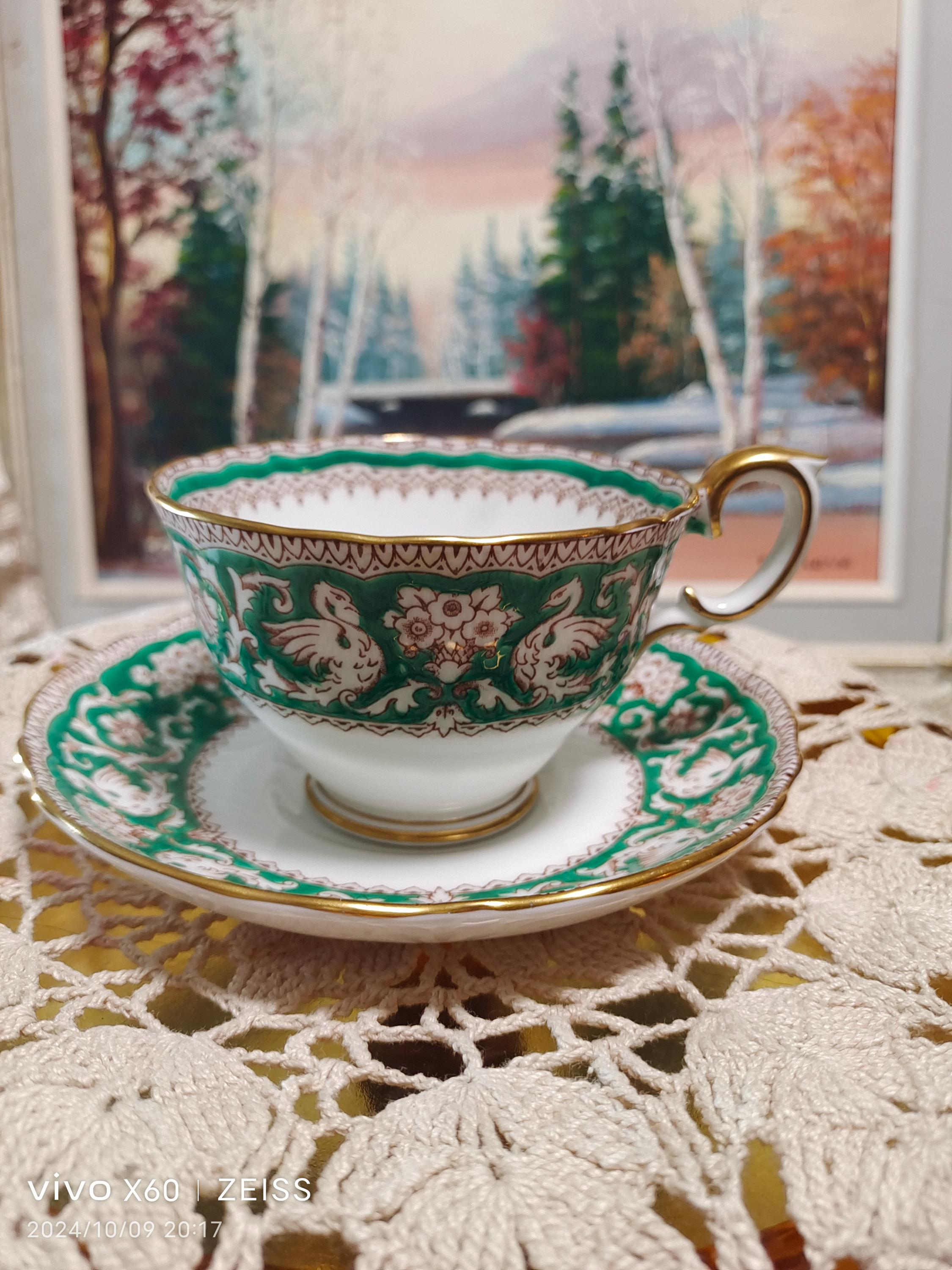 Vintage Crown Staffordshire Ellesmere Turquoise Tea Cup