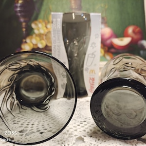 Three Vintage Coca-Cola Gray Smoked Glass Cups Modern Design Drinking Glasses ,Coke Soda, Pop Coca Cola Drinkware, Collectible Glassware